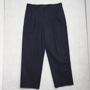 L.L Bean Dress Pants Men Size 35 Navy Blue Classic Fit Slash Pockets 100% Cotton